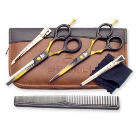 Stonli Hairdressing Scissors for Hair Cutting - Stainless Steel 6 inch Hair Scissors with Sharp Edge Barber Scissors - Hair Cutting Scissor with Pouch for Salon, Home, Men, Women (Black)