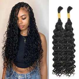 DSEKCAIN Double Drawn Bulk Human Hair for Braiding No Weft Only Hair for Micro Braids Crochet Hair for Bohemian Box Braids Highlight 100 Grams (2 of 50g) 18 inch Water Wave Natural Color