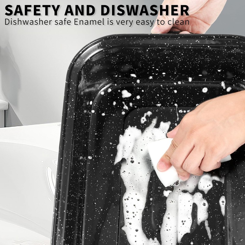 QPMR Roasting Pan with Rack, 21” Rectangular Granite Roaster Pan,