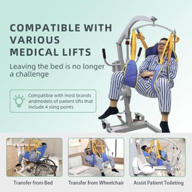 BUYHAO Size L Full Body Patient Lift Sling, Toileting Transfer Slings, Head and Back Support, Split Legs with Commode Opening, 5 Handles, 6 Straps, Lifting Sling Compatible with Various of Lifts