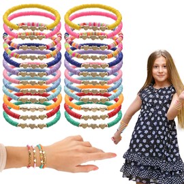 EDLMKM 24 Pcs Flat Heart Bead Adjustable BFF Friendship Braceletsz, Preppy Bracelets for Girls, Colorful Girls Braceletss, Kids Bracelets with Flat Beads, Clay Bead Braceletss, Party Bag Fillers