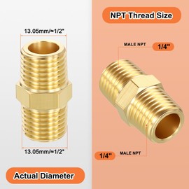 Rebower 6 Pack Male to Male Adapter, 1/4" MNPT x 1/4" MNPT Hex Nipple Pipe Extension Fitting for Industrial, Automotive, Fluid Transfer, Home Gardening, Water Treatment, Gas Line