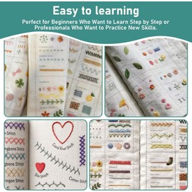 New Embroidery Stitch Book Kit for Adults & DIY Craft Lovers,Portable Embroidery Kit for Beginners Enthusiasts,Includes Guide to 106 Patterns with Tools & Tutorials and 86-Piece Sewing Tool Kit(1 Set)