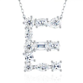 Pass Diamond Tester Letter E Multi Cut VVS Moissanite Necklace 925 Silver Platinum Plated Elegant Fine Jewelry NecklaceColor: Silver, Design: Z