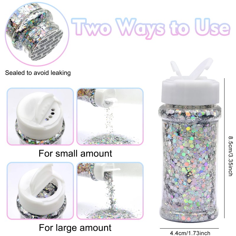 s 1box White 2oz Sparkly Holographic Silver Chunky Glitter for