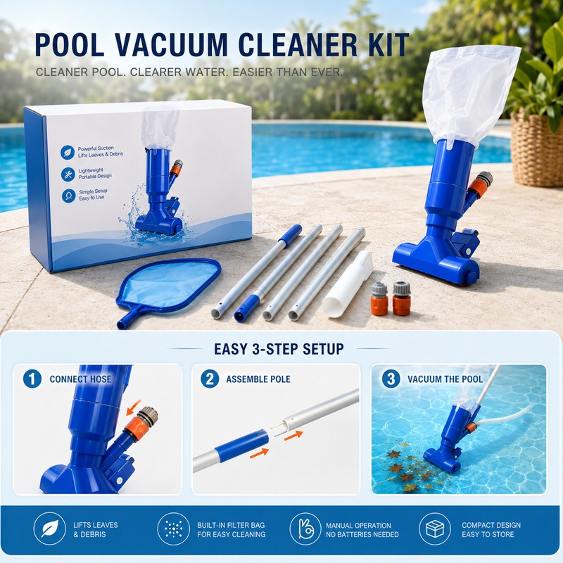 Portable Pool Vacuum Kit for Manual Cleaning – Garden Hose