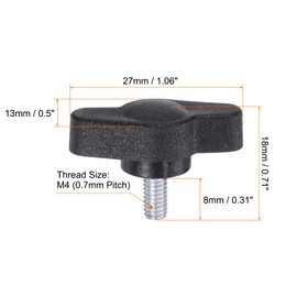 HARFINGTON 10pcs Tee Wing Knobs Thumb Screws M4 x 8mm Standard Male Thread Plastic T/Z Knobs Adjustable Handles Hand Clamping Knobs Grip Thumbscrew, Black