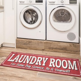 Ottomanson 20" x 59" Laundry Room Rug - Non-Slip Mat for Laundry & Mudroom - Durable, Stain-Resistant, and Easy to Clean - Perfect for High-Traffic Areas - Runner Rug for Entryway Bathroom, Red