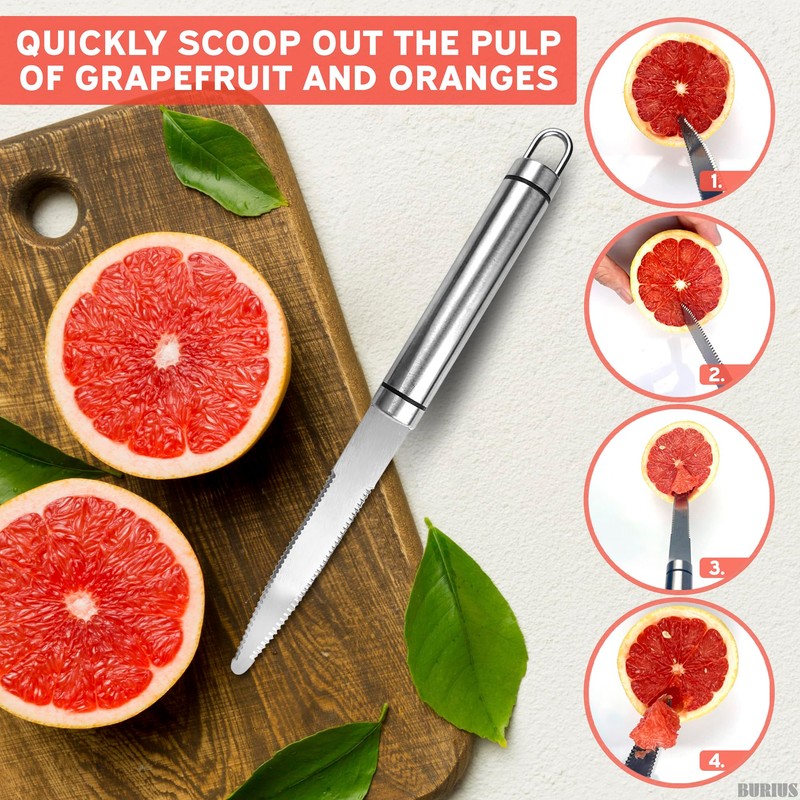 BURIUS Grapefruit Knife Curved Serrated Blade – Stainless Steel Fruit