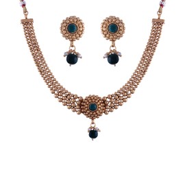 I Jewels Womens 18K Gold Plated Traditional Style Choker Necklace Jewellery Set (Mc101G) Green