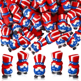 Lunmon 50 Pcs 250 Years 4th of July Mini Gnome Decor Patriotic Tiny Gnomes Red White Blue Figurines Independence Memorial Veterans Day Table Garden Miniature Landscape Potted Decorations
