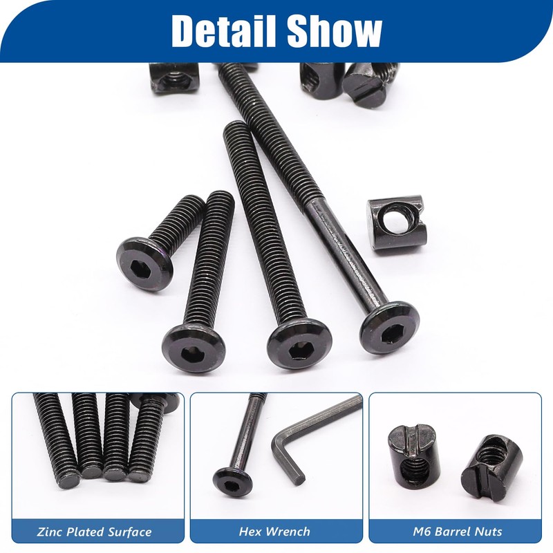 Taiss 20 Set Crib Screws M6x20mm/40mm/60mm/80mm Baby Bed Crib Screws