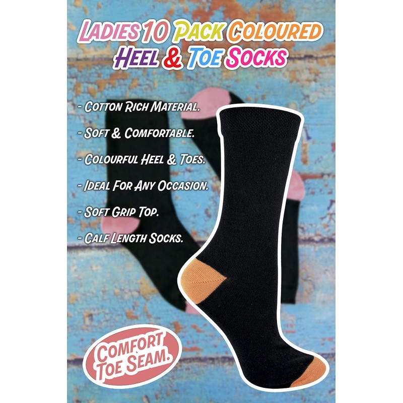 Sock Snob - 10 Pairs Multipack Womens/Ladies Black Cotton Socks