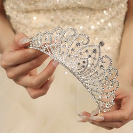 Rannyrena Gold Bride Wedding Tiara Crown for Women Elegant Royal Queen Crown Headband Glitter Crystal Princess Headpieces for Quinceanera Pageant Prom Birthday (03Silver-white, Standard)