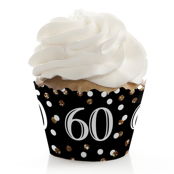 Adulto 60 cumpleaños – Oro – cumpleaños decoración de fiesta – fiesta Cupcake Wrappers – Juego de 12