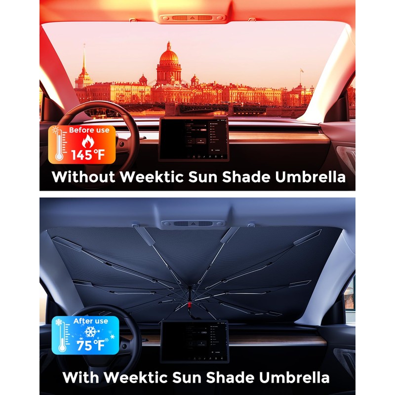 [2025 Upgrade] Weektic Windshield Sun Shade [UPF50+ Crystal Nano Reflector]