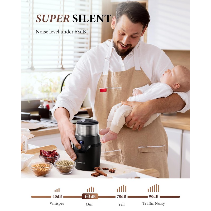 SHARDOR Adjustable Coffee Grinder Electric, Super Silent Electric Coffee Bean