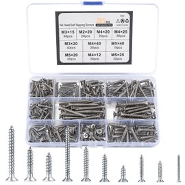 XxinXrong Pack of 285 Self-Tapping Screws Assortment, M2/M3/M4/M5 Stainless Steel Tapping Screws, Cross Head Wood Screws, Flat Round Head Screws for Homemade, Repair, Woodworking