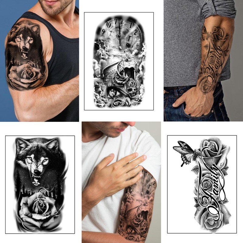 Yazhiji 36 Sheets Temporary Tattoos Stickers, 12 Sheets Fake Body