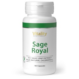 Salbei Kapseln Hochdosiert mit 350 mg pro Kapsel + 5 mg Chlorophyll-Komplex (90 Stk) bei übermäßigem Schwitzen & Körpergeruch, Sage Royal Vitality  Nutritionals