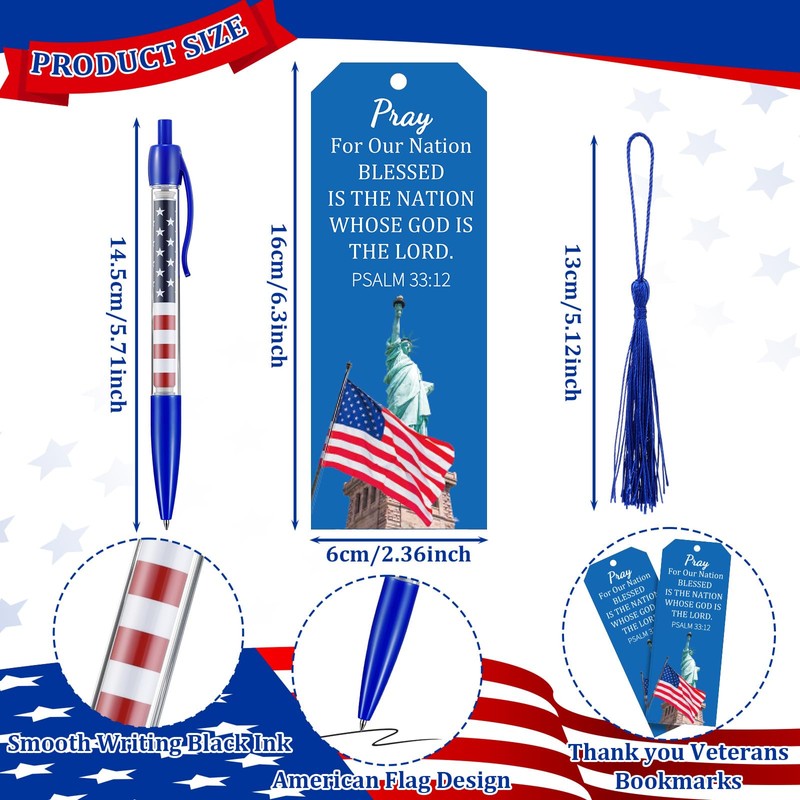 Yexiya 100 Pcs Memorial Day American Flag Ballpoint Pens Bulk