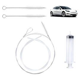 BOXOB Auto Sunroof Drain Cleaning Tool Kit, 59.1in Long Pipe Cleaners with Tube Cleaning Brush Syringe Hose Syringe Flexible Soft Drain Brush for Car Sunroof Trunk Wiper Hole (Steel Wire)