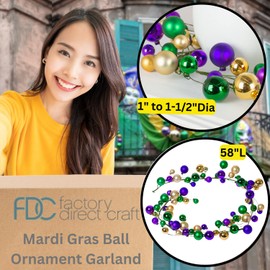 Mardi Gras Decoration: Shiny Purple, Green, and Gold Ball Ornament Garland - Festive Decor for Fat Tuesday and Carnival Parties (58 Inches Long)