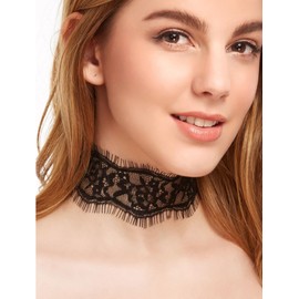 MIQIQAO Black Lace Choker Necklace Black Pearl Pendant Chock Gothic Tattoo Choker Hollow Floral Necklace Chain Jewellery for Women and Girls, Acrylic