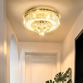 AFQEJG 11.8" Gold Modern Crystal Chandeliers for Dining Room LED Dimmable Light Fixtures Flush Mount Light Living Room Bedrooms