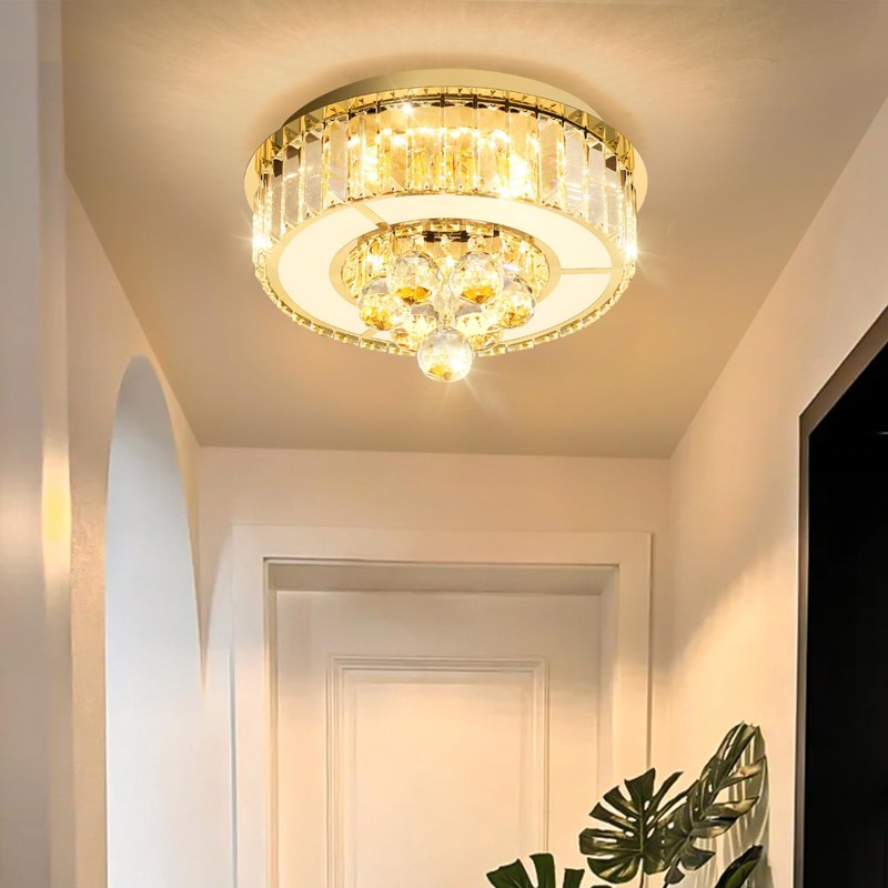 AFQEJG 11.8" Gold Modern Crystal Chandeliers for Dining Room LED