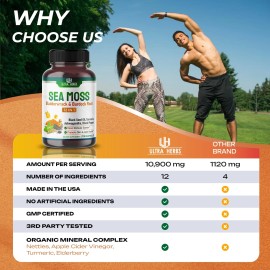 Ultra Herbs Sea Moss Supplement 150 Count 12900mg 12in1 Health Blend