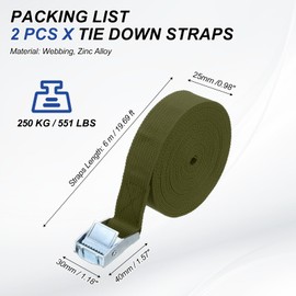 PATIKIL 1" x 20 ft Lashing Strap with Buckles, 2 Pcs Cam Buckle Tie Down Straps Adjustable Heavy Duty Secure Cinch Straps Up to 551 lbs for Cargo Kayak Bicycles, Yellow