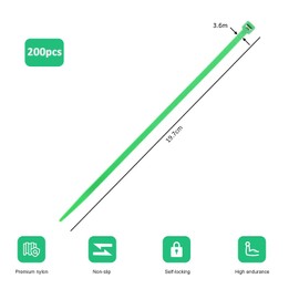 200 Pcs Green Cable Ties, Nylon Zip Ties, 200mm x 3.6mm Plastic Tie Wraps, Secure Self-Locking Mechanism for Home, Garden, Office and DIY