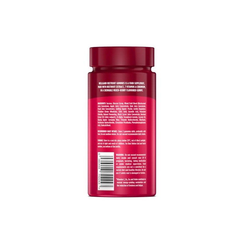 Wellgard Vegan Beetroot Gummies for Adults, Beetroot Extract 10:1 (2000mg