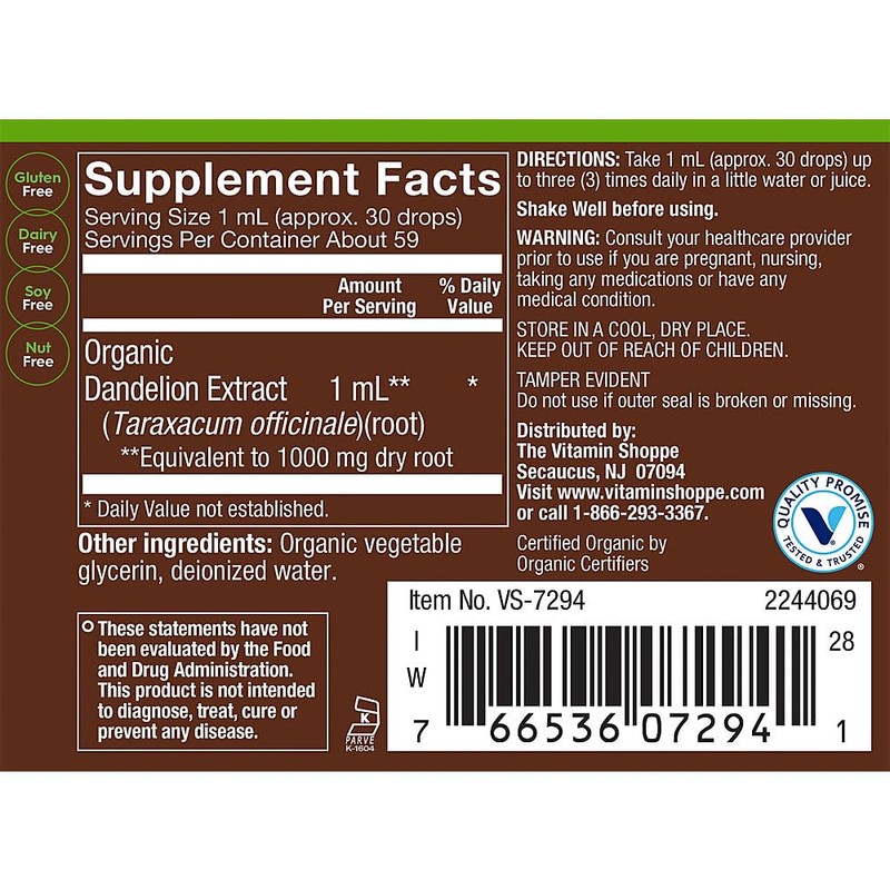 Organic Dandelion a" Digestive & Liver Support a" Alcohol-Free (2