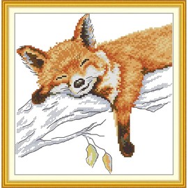 CROSSDECOR Stamped Cross Stitch Kits,Full Range of Cross-Stitch Needlepoint Kits for Adults,DIY Embroidery Kit Arts and Crafts for Home Wall Decor -Sleeping Fox 33×34cm