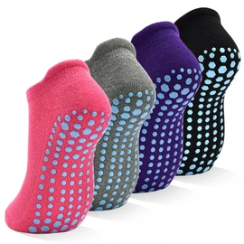 SkiBeaut Grips Non Slip Socks for Women, 4 Pairs Yoga Pilates Anti Skid Woman Hospital Gripper Socks (5-12)