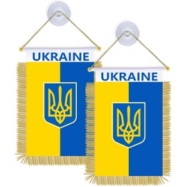 2PCS Ukraine Suction Cup Hanger Hang Flag,4×6 inch Small Ukrainians Hanging Banner,Tiny Printing Decor For Office Home Table Car