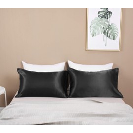 Luxury Silky Satin Pillowcase for Hair and Skin, 2-Pack - Standard Size Pillow Cases - Satin Silky Pillow Covers (2-Pack Standard, Black)
