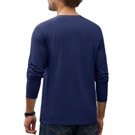 Cotrasen Men's T-Shirts Long Sleeve Cotton Casual T Shirts for Men Comfort Breathable Tee Shirts with Pocket Navy L
