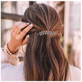 Aneneiceera Vintage Crystal Leaf Hair Clip Gold Rhinestone Leaf Hair Barrettes Cz Clips Rhinestone Hair Pin Headpieces Decorative Bobby Pins Wedding Hair Accessories for Women (Champagne)