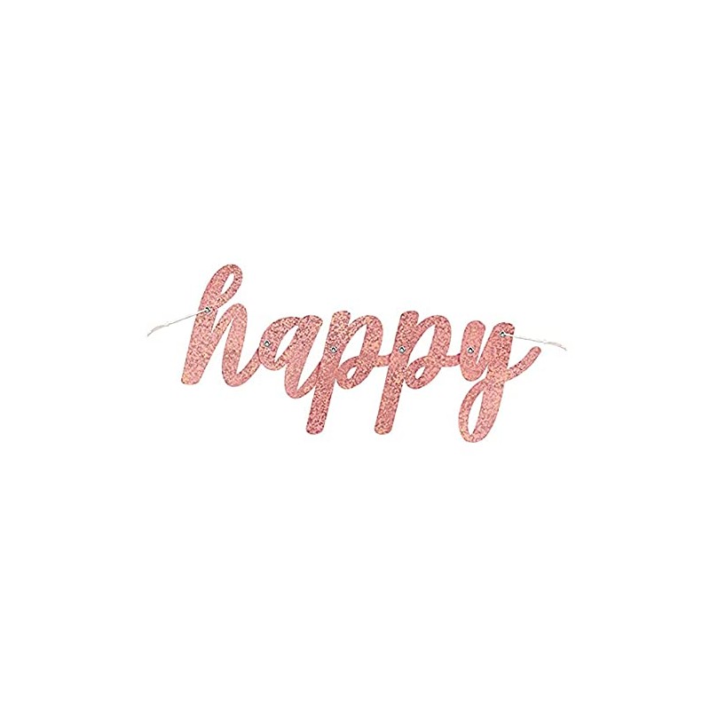 Rose Gold Glitz Happy Birthday Script Prismatic Foil Jointed Banner