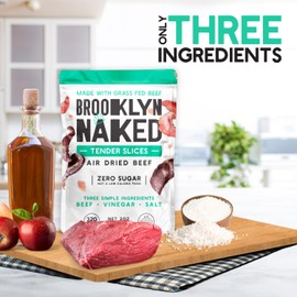 Brooklyn Biltong Air Dried Grass Fed Beef Snack, South African Beef Jerky (8 oz, Pack of 1) - Whole30 Approved, Paleo, Keto, Gluten Free, Sugar Free, Made in USA - (Naked)