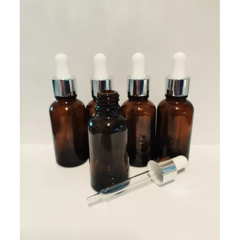 Meliars Frasco Gotero 30 Ml Ambar Cristal Bulbo Plata (