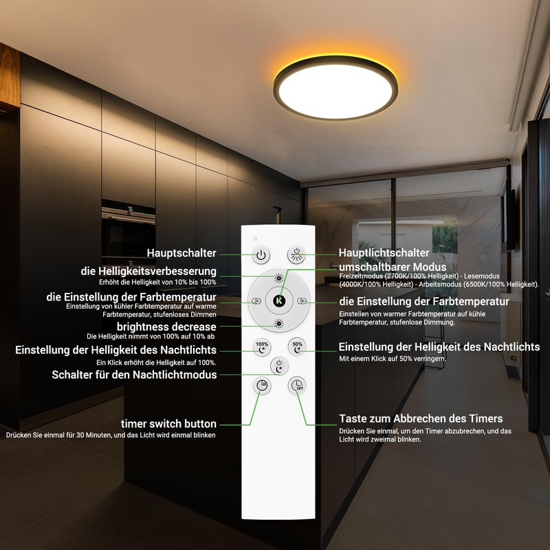 zemty 24 W LED Ceiling Light Dimmable, 29 cm, 2400