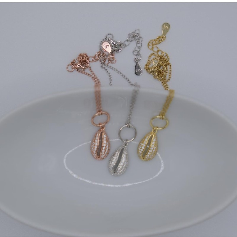 SVB 925 Sterling Silver Anklet Bracelet with Seashell Charm (Rhodium