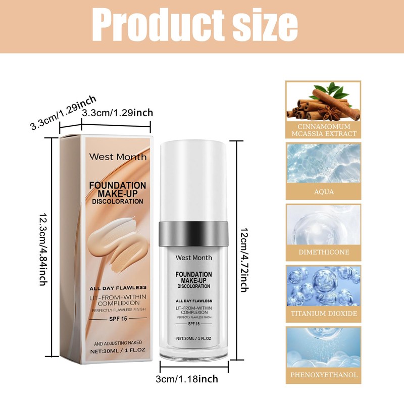 Telidif Colour Changing Foundation 30mL, Universal Shade, SPF 15, Long