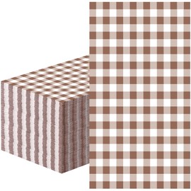 100 Pcs Terracotta Gingham Napkins Disposable - Brown and White Checkered Paper Napkins - Fall Plaid Dinner Napkins for Birthday Wedding Autumn Thanksgiving Party Supplies