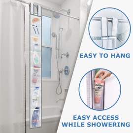 Skywin Shower Liner With Pockets, Hanging Mesh Shower Caddy – 3 Pack. 60 x 6 Inches with 7 Pockets, 100% Polyester Mesh Fabric, Adjustable Velcro Strap or Hook, Pocket Shower Curtain