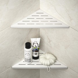Bernkot Corner Shower Shelf, 304 Stainless Steel with Slot Design for Bathroom Storage, Grout in Shelf for Tiled Wall (White, 10"-2 Pack)